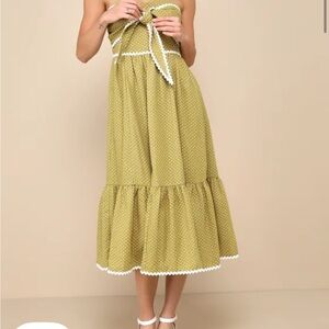 Green Polka Dot Strapless Dress